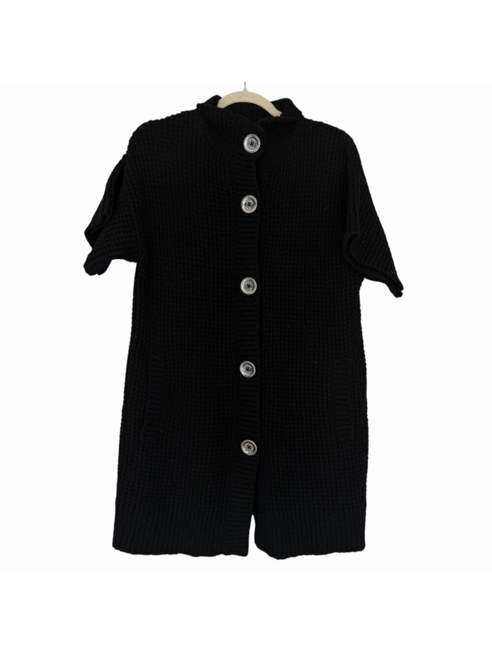MICHAEL KORS Womens Black Short Sleeve Button Chunky Cable Cardigan Sweater sz L